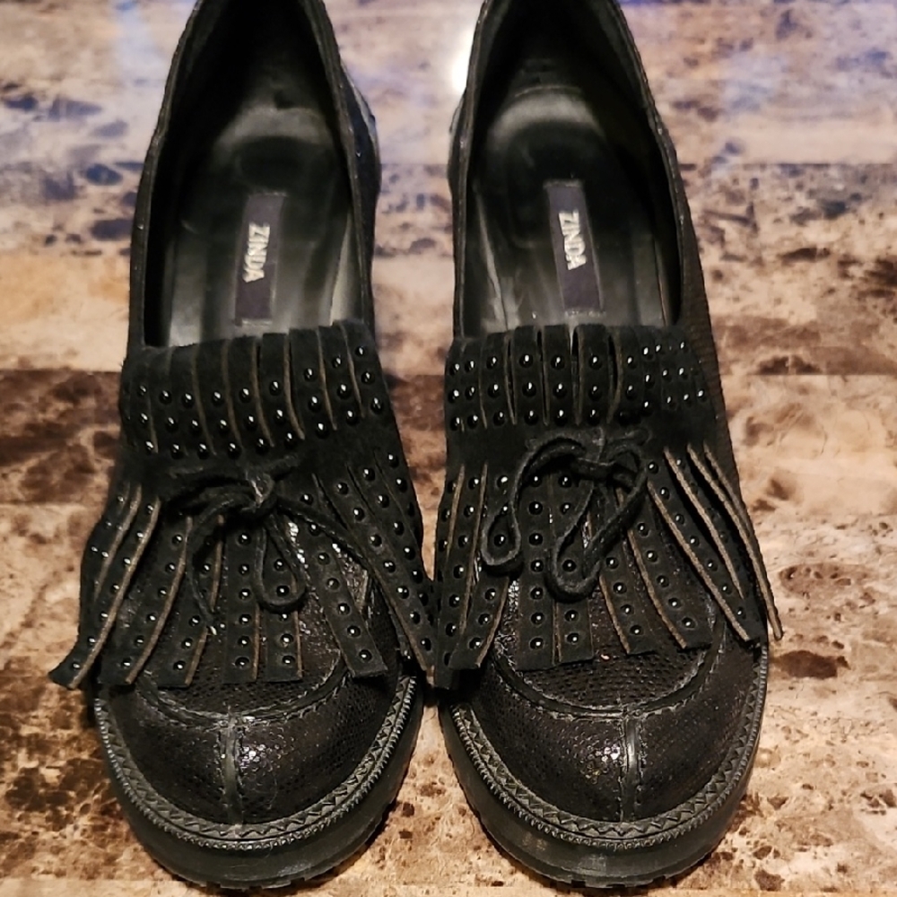 Zinda Black Loafers with Fringe and Studs